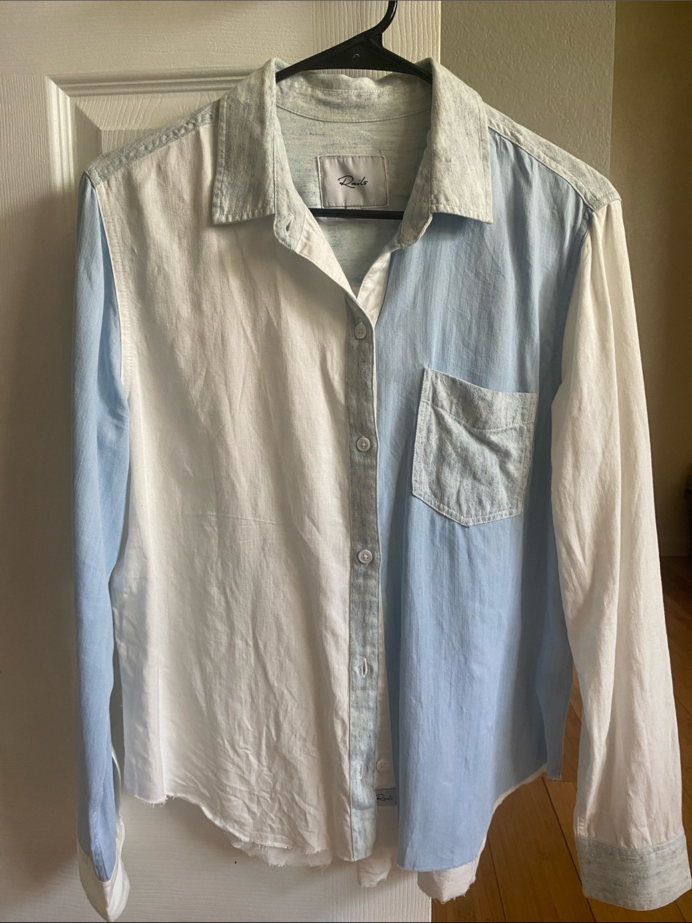 Rails Light Blue and White Colorblock Button-Up Shirt